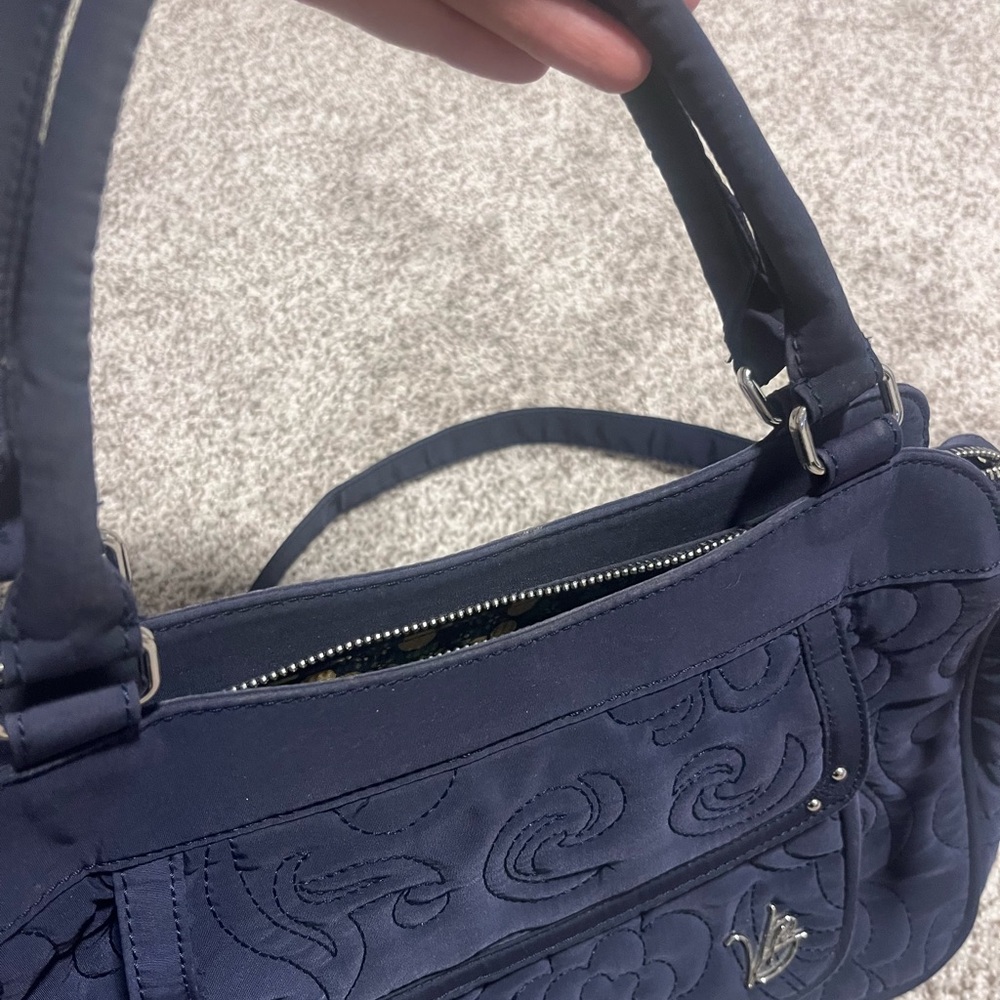Vera Bradley Navy Blue Quilted Shoulder Bag Purse Floral Stitch - Picture 11 of 13